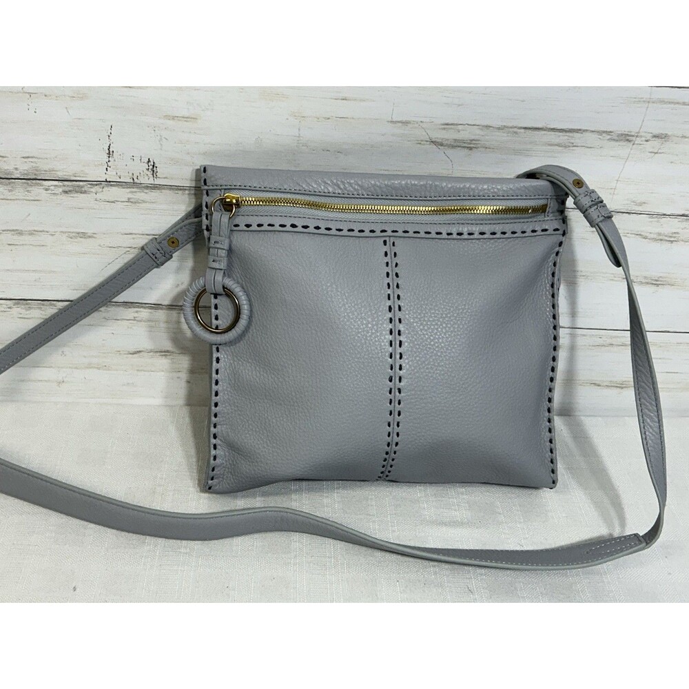 MINTY! HOBO Leather Crossbody Bag Gray SOFT LEATHER Shoulder Purse Blue Stitch
